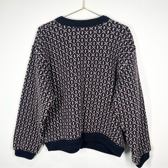 VTG 90s L.L. Bean Wool Blend Nordic Birdseye Silver Clasp Cardigan Sweater M - Picture 8 of 14